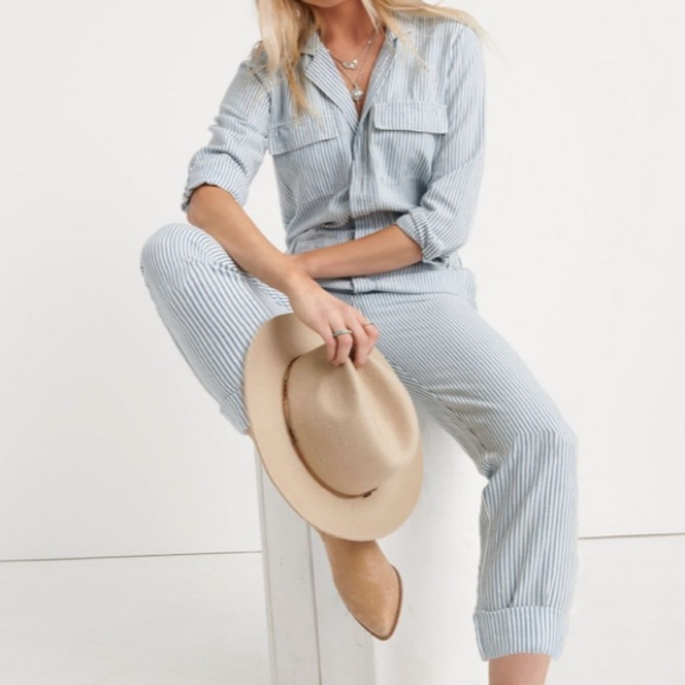 Lucky Brand jumpsuit boilersuit coveralls long sleeve blue white